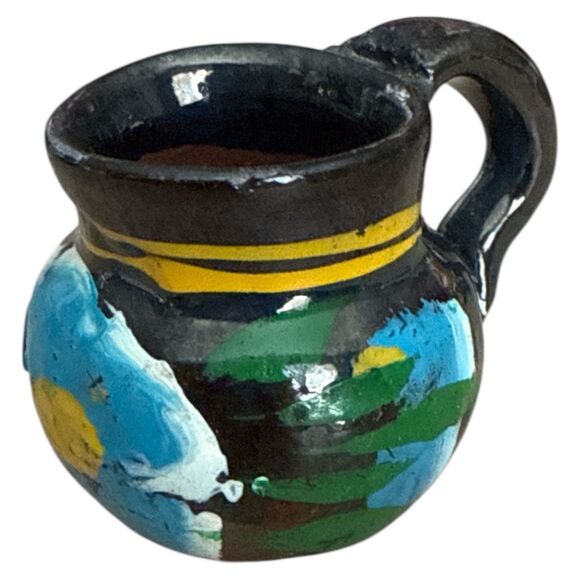 Vintage Mexican Mini Pottery Tea Set 9pc Hand Painted Leaf Tray Folk Art - Picture 15 of 15